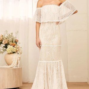 Lulu's In My Life White Lace Off-the-Shoulder Mermaid Maxi Dress